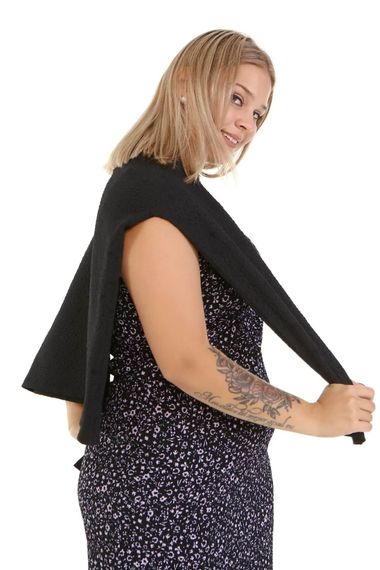 Сукня з отвором для плечей, великий розмір, V-подібний виріз, квітковий візерунок, середня товщина, 97% поліестер, 3% еластан - фото 4