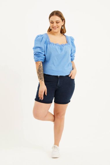 Paçası Katlı Denim Şort - fotoğraf 2