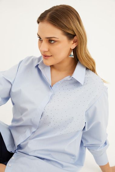 Оверсайз сорочка з кам'яним принтом з попліну, великий розмір, 100% бавовна, довгий рукав, комфортний крій, різні розміри - фото 3