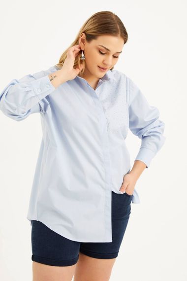 Оверсайз сорочка з кам'яним принтом з попліну, великий розмір, 100% бавовна, довгий рукав, комфортний крій, різні розміри - фото 2