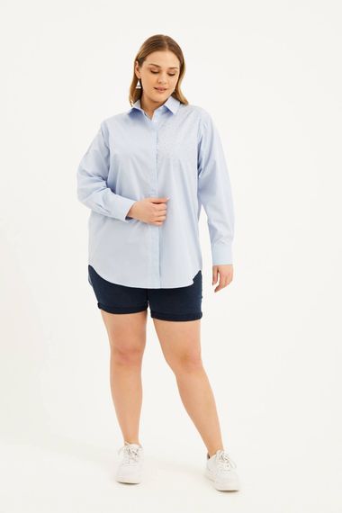 Оверсайз сорочка з кам'яним принтом з попліну, великий розмір, 100% бавовна, довгий рукав, комфортний крій, різні розміри - фото 4