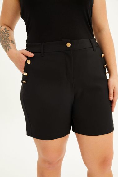 Шорты с металлической кнопкой и карманами, стильный черный цвет, идеальные для повседневного ношения и комфорта. - фото 4