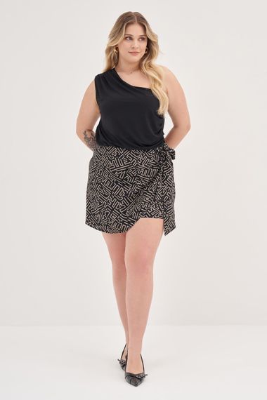 Юбка-шорты с завязками, расцветка: узор, широкий размер, плотная резинка на талии, ткань: 100% вискоза, длина: 11 см, обычная талия - фото 1