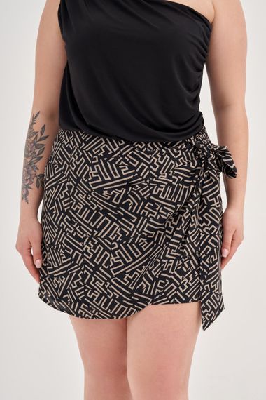 Юбка-шорты с завязками, расцветка: узор, широкий размер, плотная резинка на талии, ткань: 100% вискоза, длина: 11 см, обычная талия - фото 3