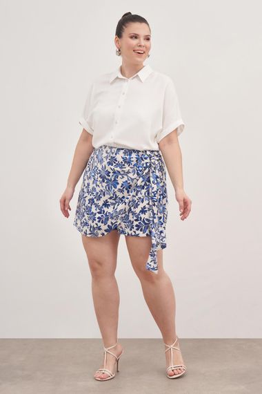 تنورة قصيرة مزودة بحزام، كبيرة الحجم، تصميم عصري، قماش خفيف 100% فيسكون، مناسبة لفصل الصيف، تناسب القياسات 40-54 - صورة 2