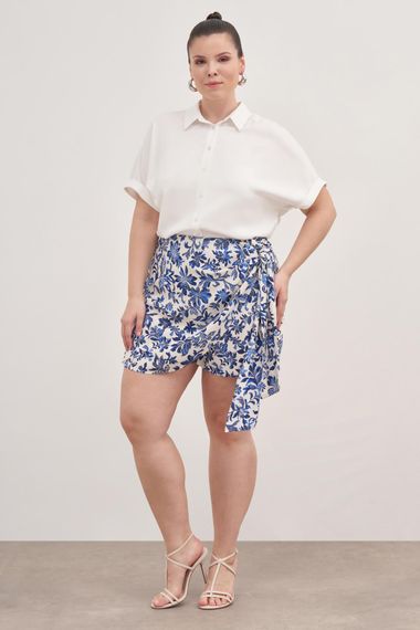 تنورة قصيرة مزودة بحزام، كبيرة الحجم، تصميم عصري، قماش خفيف 100% فيسكون، مناسبة لفصل الصيف، تناسب القياسات 40-54 - صورة 1