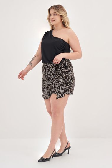 Юбка-шорты с завязками, расцветка: узор, широкий размер, плотная резинка на талии, ткань: 100% вискоза, длина: 11 см, обычная талия - фото 2