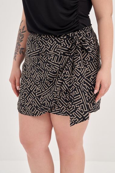 Юбка-шорты с завязками, расцветка: узор, широкий размер, плотная резинка на талии, ткань: 100% вискоза, длина: 11 см, обычная талия - фото 4