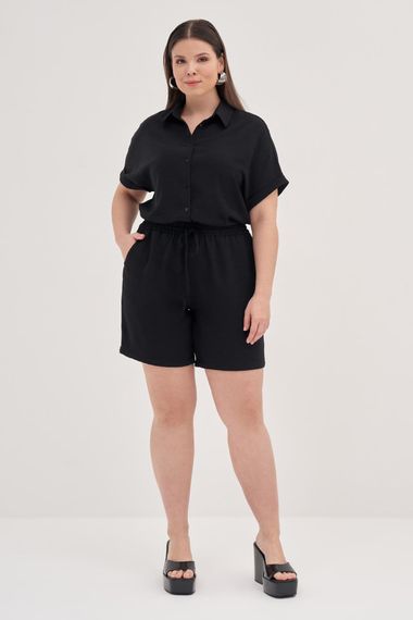 بيلي شورت بخصر مرن جيب بحجم كبير باللون الأسود - صورة 1