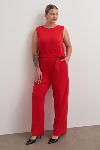 Теплий однотонний комбінезон з кишенями, великий розмір, велосипедний виріз, середня товщина, тканина: 95% поліестер, 5% еластан - фото 2