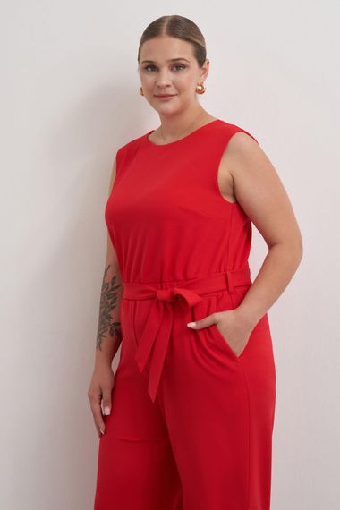 Теплий однотонний комбінезон з кишенями, великий розмір, велосипедний виріз, середня товщина, тканина: 95% поліестер, 5% еластан - фото 3