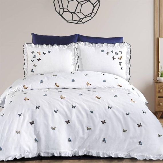 Laura Butterfly Embroidered Double Duvet Cover Set - photo 1