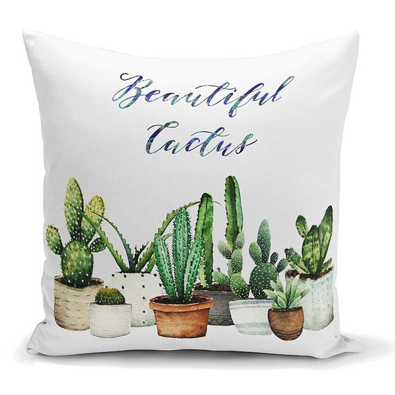 M'art Home Beautiful Cactus Cushion Cover - White/Green