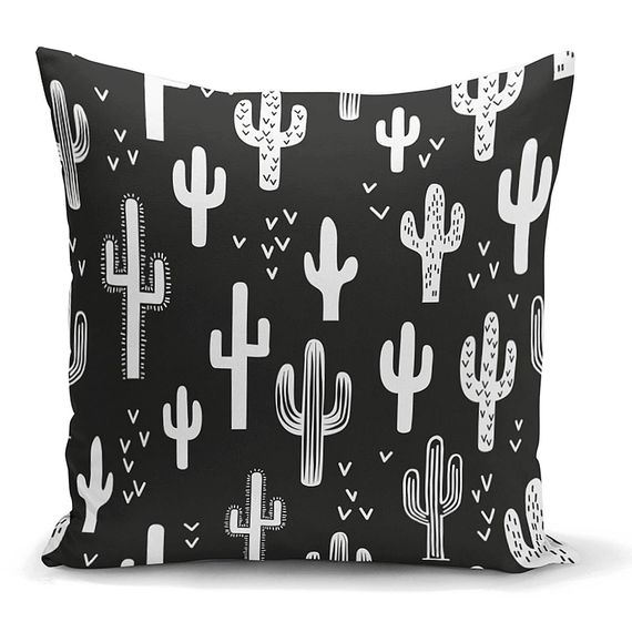 M'art Home Cactus Throw Pillow Cover- Black/White