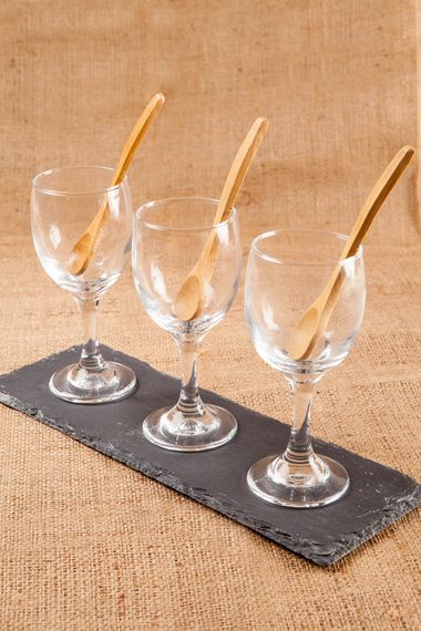 Gurme Granite Presentation 3 Mini Glass Cups +3 Spoons