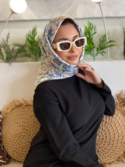 ÇİÇEKLİ EŞARP MOR BEYAZ