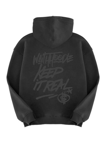 Унисекс худи Keep İt Real черное, 100% хлопок, оверсайз, капюшон, мягкая ткань, размеры XL/XXL, XS/S, M/L - фото 1