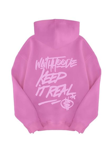 Унисекс худи Keep İt Real розового цвета, 100% хлопок, oversize, с капюшоном, низкий рукав, трехниточный теплый материал - фото 1