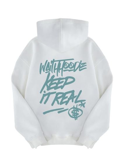 Unisex Keep İt Real Sweatshirt Hoodie Beyaz - fotoğraf 1