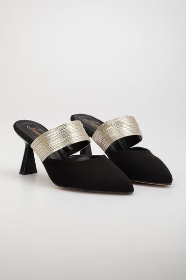 Женские черные замшевые туфли на каблуке - фото 4