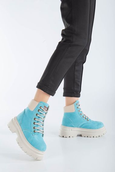 Женские ботинки Luxes на шнуровке синие замшевые - фото 1