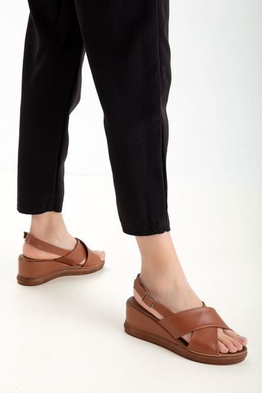 Monsi Kadın Topuklu Feta Sandalet Taba Cilt - fotoğraf 1