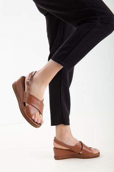 Monsi Kadın Topuklu Feta Sandalet Taba Cilt - fotoğraf 2