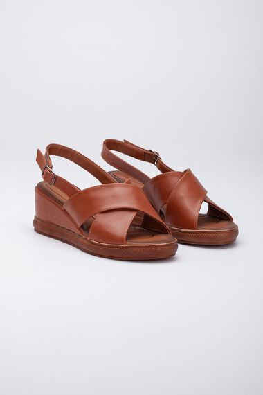 Monsi Kadın Topuklu Feta Sandalet Taba Cilt - fotoğraf 3