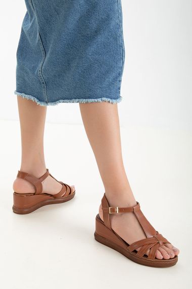 Miss Kadın Topuklu Sandalet Taba Cilt - fotoğraf 1