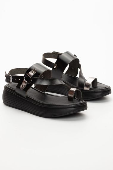 تودي صندل جلد طبيعي نسائي بلاتين أسود - صورة 3