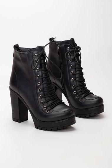 Жінячі платформи ботінки Rampos чорна шкіра, 10 см підошва, штучна шкіра, доступні розміри 36-40 - фото 3