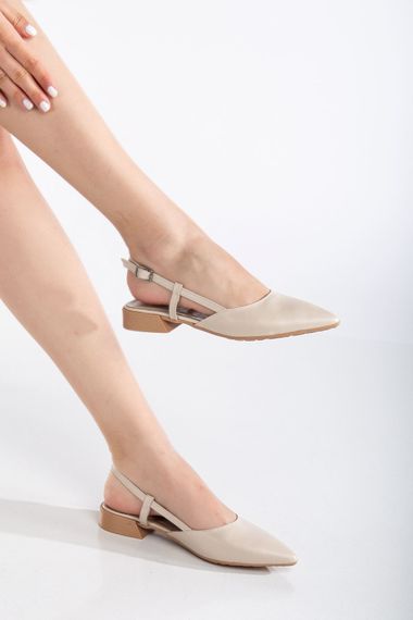 Kadın Günlük Arkası Acık BEJ Cilt Sivri Burun Babet - fotoğraf 2