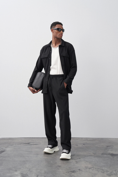 Men's Casual Cut Corduroy Suit Trousers - Black - photo 1