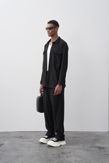 Men's Casual Cut Corduroy Suit Trousers - Black - photo 2