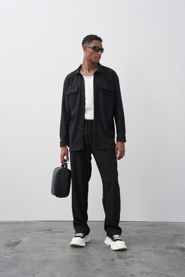 Men's Casual Cut Corduroy Suit Trousers - Black - photo 4