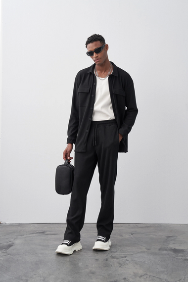 Men's Casual Cut Corduroy Suit Trousers - Black - photo 5