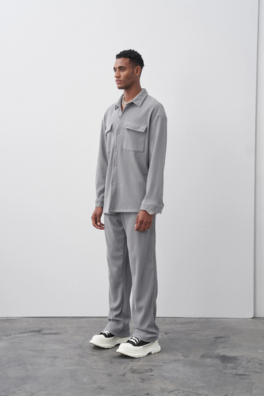 Men's Casual Cut Corduroy Suit Trousers - Gray - photo 3