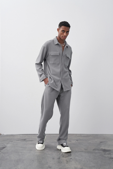 Men's Casual Cut Corduroy Suit Trousers - Gray - photo 4