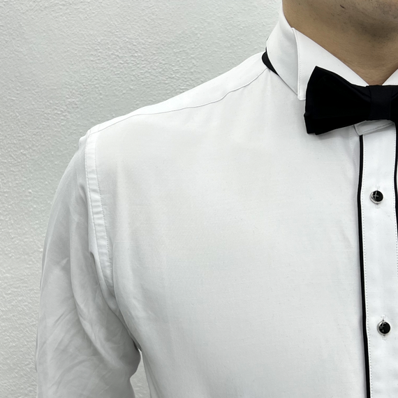 Men's Narrow Cut Slimfit Collar Shirt with Cufflinks - White - photo 1