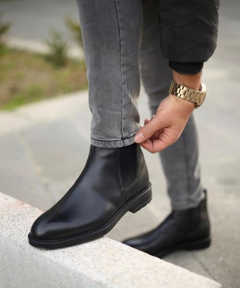 New Season Men's Rubber Sole Lace-Up Leather Chelsea Boots-Black - photo 1