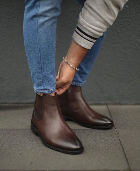 New Season Men's Eva Leather Sole Lace-Up Leather Leather Chelsea Boots-Brown - photo 1