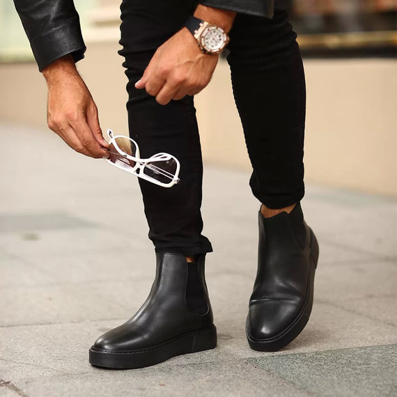 New Season Men's Eva Sole Leather Chelsea Boots - Black Black - photo 1