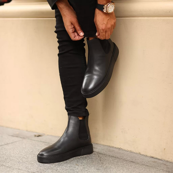 New Season Men's Eva Sole Leather Chelsea Boots - Black Black - photo 2