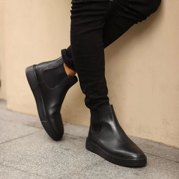 New Season Men's Eva Sole Leather Chelsea Boots - Black Black - photo 3