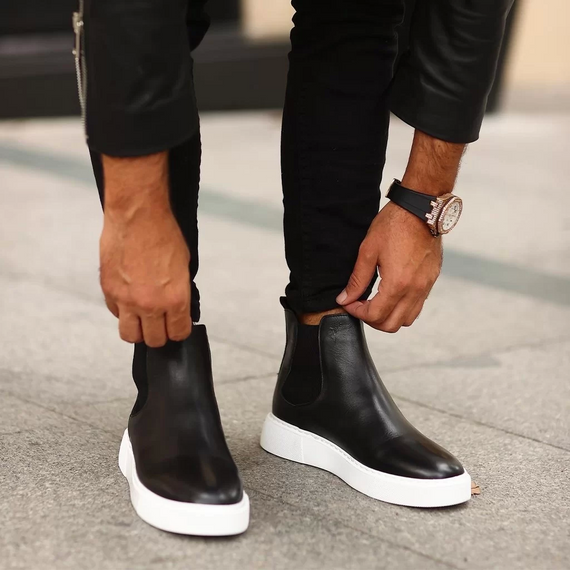 New Season Men's Eva Sole Leather Chelsea Boots - Black White - photo 1