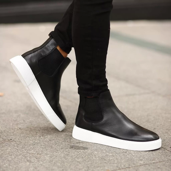 New Season Men's Eva Sole Leather Chelsea Boots - Black White - photo 2