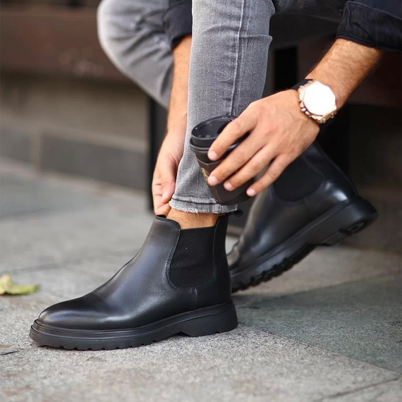 New Season Men's Eva Sole Leather Chelsea Casual Boots - Black - photo 1