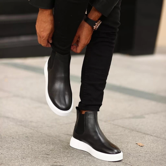 New Season Men's Eva Sole Leather Chelsea Boots - Black White - photo 4