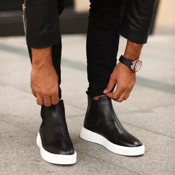 New Season Men's Eva Sole Leather Chelsea Boots - Black White - photo 3