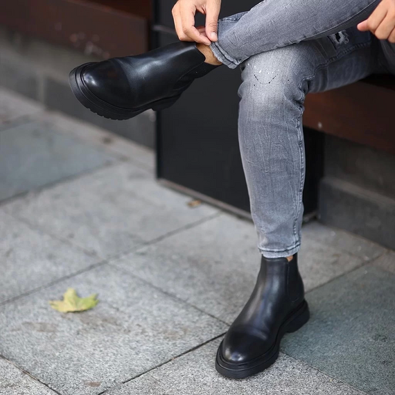 New Season Men's Eva Sole Leather Chelsea Casual Boots - Black - photo 2